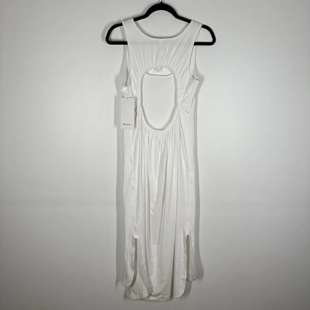 Lululemon Women 6 White Athleisure Stretch Pima Cotton Open-Back Midi Dress NWT